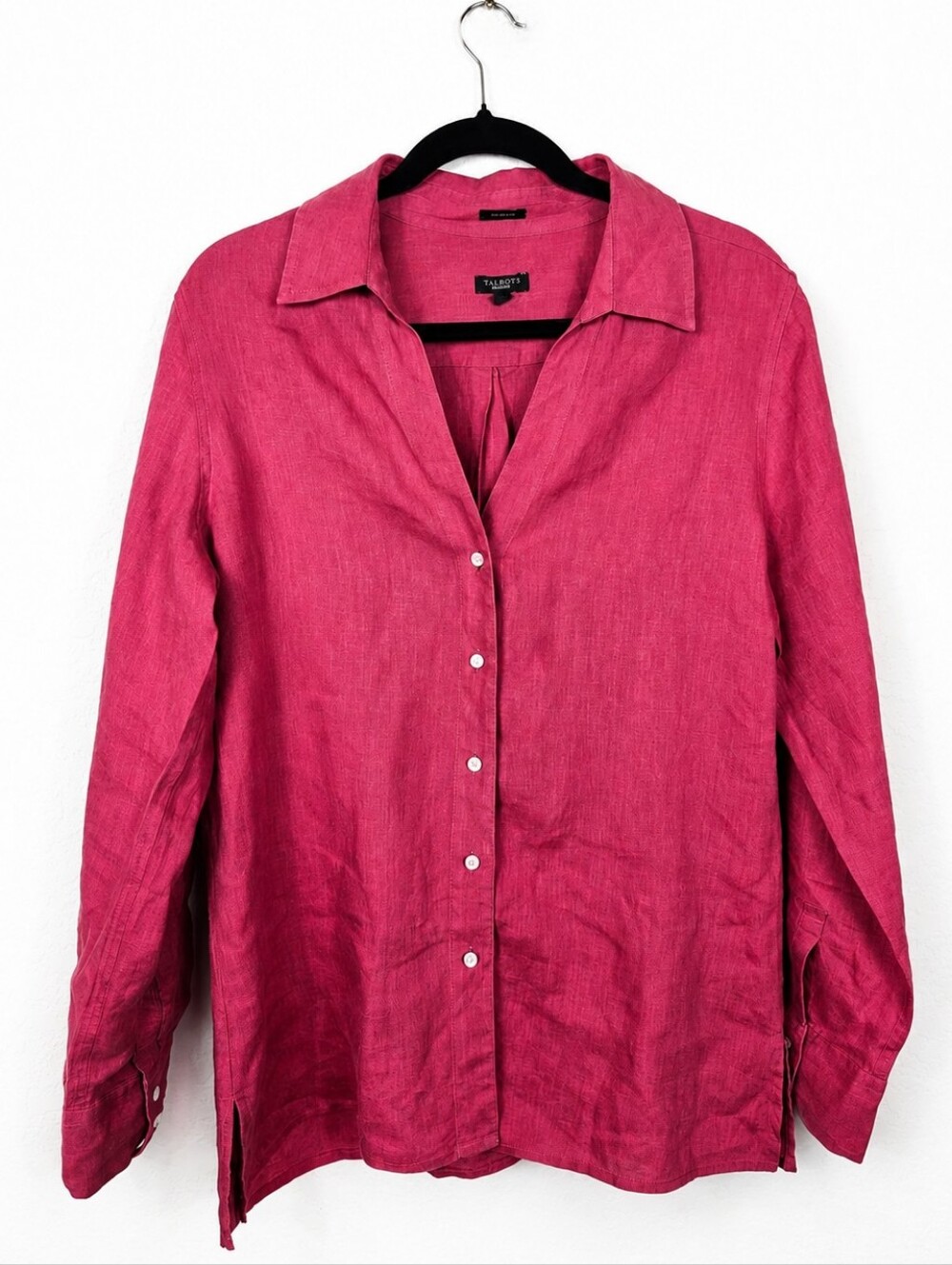 Talbots Pure Irish Linen Raspberry Button Front Shirt Women's 16 Coastal Chic